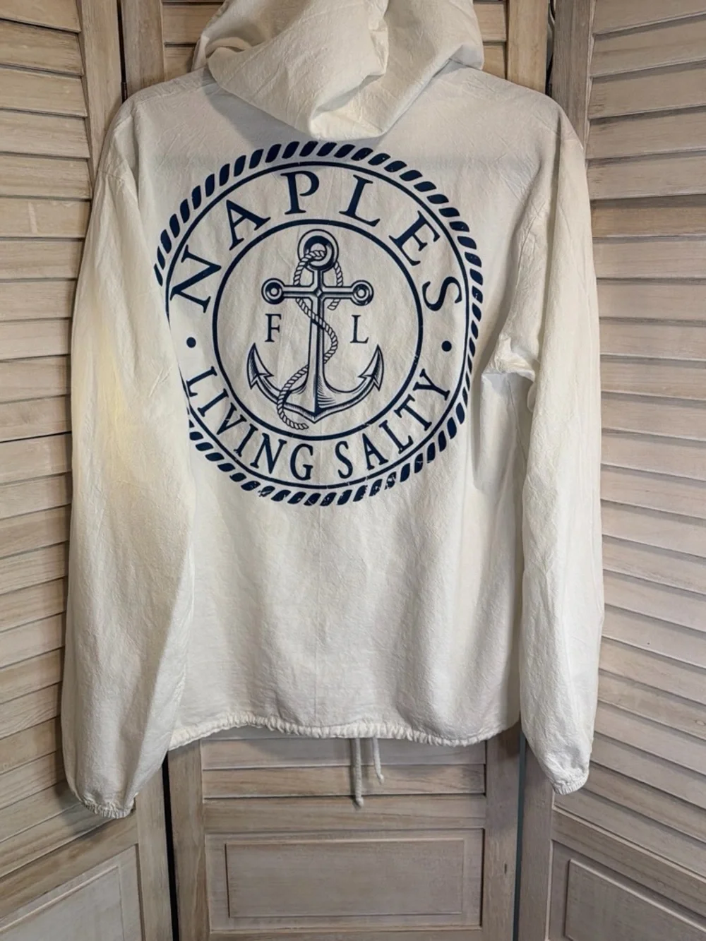 White Zip-Up Hooded Jacket with Anchor Logo